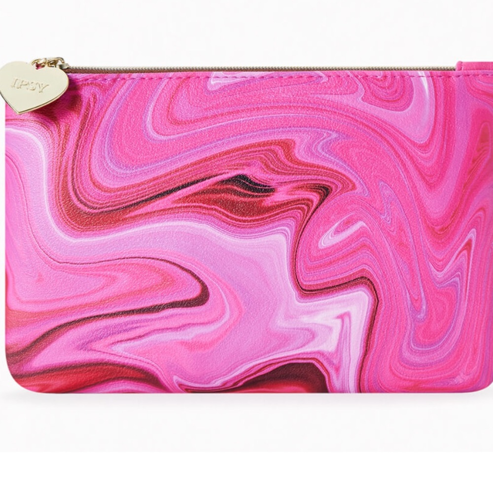 Ipsy Make Up Bag Self Love is the Best Love Watercolor Pink w Enamel Red Heart